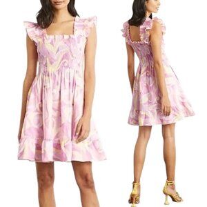 Hill House - ‘Elizabeth Nap’ Mini Linen Dress ‘Candy Kaleidoscope’, Pink X-Small